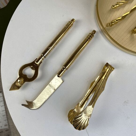 Vintage 1970s Metallic Gold Ice Bucket Clear Lucite Handle with Bar Utensils Bar - Picture 7 of 12